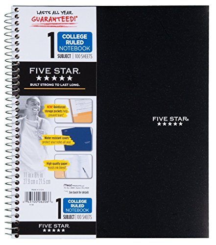 Five Star Wirebound Notebook, College Ruled, 1 Subject, 100 Sheets, 1 Notebook, Assorted Colors (Pack of 4)