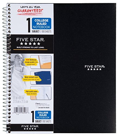 Five Star Wirebound Notebook, College Ruled, 1 Subject, 100 Sheets, 1 Notebook, Assorted Colors (Pack of 4)