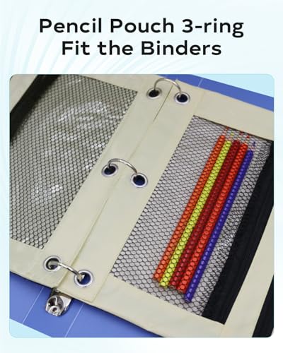 Pencil Pouch for 3 Ring Binder - 3 Hole Zipper Pen Case Bag Holder Bulk Accessories Clear Window Aesthetic Organizer Pockets - color: Beige