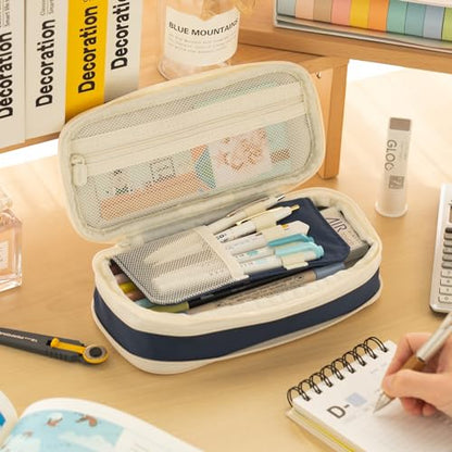 EASTHILL Big Capacity Pencil Case Large Pencil Pouch Stationery Pen Bag for Teen Girls-Navy - color: Navy