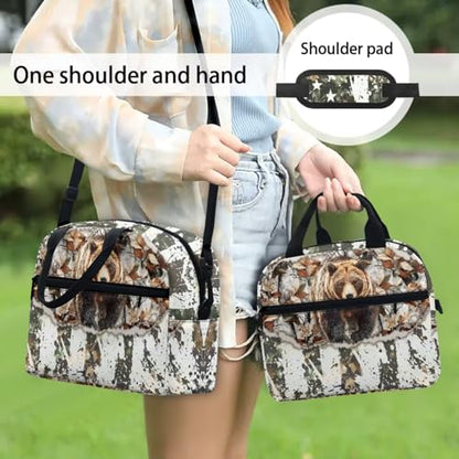 American Flag Bear Bookbags 3 in 1 School Backpack Set with Lunch Box Pencil Case 3PCS 17 Inch Teens Schoolbag for Middle High School Students - color: American Flag Bear