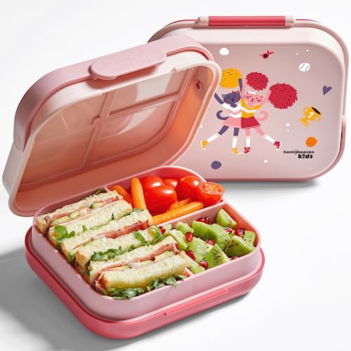 Bentoheaven Premium Bento Lunch Box for Kids, 9 Designs, Leak-proof 3-4 Compartments, Divider, Ideal size 30oz, Microwave/Dishwasher Safe Kids Bento Box (Loncheras Para Niños/Niñas)[Rose Pink] - color: Rose Pink