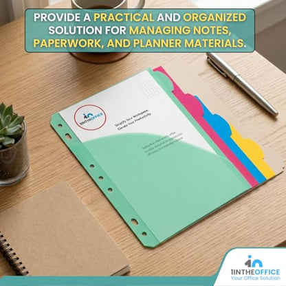 1InTheOffice Mini Binder Divider, Pocket Divider tabs with Pockets, 8.5"x 5.5" 5-Tab Assorted Colors, 2 Pack