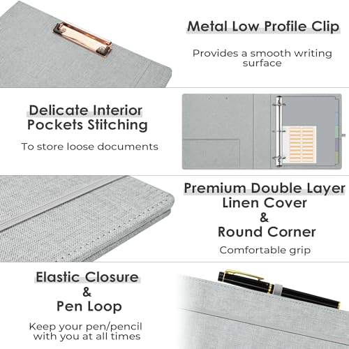 EYROZILL 3 Ring Binder 2 Inch, Binder for Letter Size (11" x 8.5") with 5 Tab Dividers, File Folder Labels and Low Profile Clipboards, Light Grey - color: Light Grey, size: ‎Letter Size - 2 Inch