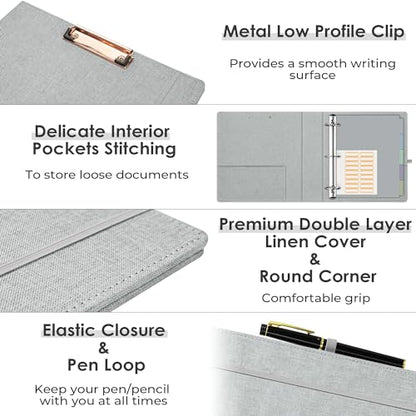 EYROZILL 3 Ring Binder 2 Inch, Binder for Letter Size (11" x 8.5") with 5 Tab Dividers, File Folder Labels and Low Profile Clipboards, Light Grey - color: Light Grey, size: ‎Letter Size - 2 Inch