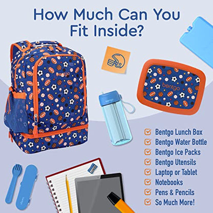 Bentgo Kids 2-in-1 Backpack & Insulated Lunch Bag - Durable 16” Backpack & Lunch Container in Unique Prints for School & Travel - Water Resistant, Padded & Large Compartments (Sports) - color: Sports