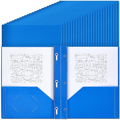 Yeaqee 150 Pack Plastic Folders with Prongs Heavy Duty Plastic 2 Pocket Folder with 3 Prongs, Business Card Slot for Back to School Office Home 11.6 x 9.5 Inch (Blue) - color: Blue