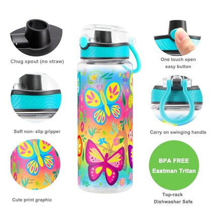 Cute Water Bottle for School Kids Girls, BPA FREE Tritan & Leak Proof & Easy Clean & Carry Handle, 23oz/ 680ml - Butterfly - color: Butterfly