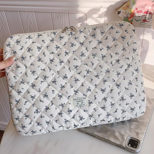 Cute Laptop Sleeve 13-15 inch Laptop Case Aesthetic Quilted Laptop Sleeve Computer Bag with Flower Printing for MacBook (Blue, 13inch) - color: Blue, size: 13inch