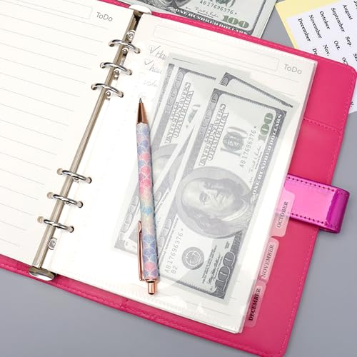 NatSumeBasics 12 A5 Binder Pocket Dividers with Tabs Zipless 5" x 8" Clear Cash Stuffing Envelopes Planner Inserts for 6 Ring Budgeting Accessories (12 A5)