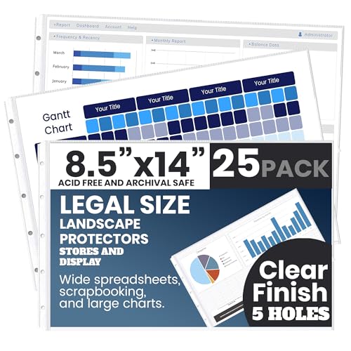 PERFORMORE Pack of 8.5” x 14” Heavyweight Landscape Sheet Protectors, Legal Paper Sleeves, Clear Archival Quality, Horizontal Legal Size Clear Sheet Protectors for Binders Documents (25)