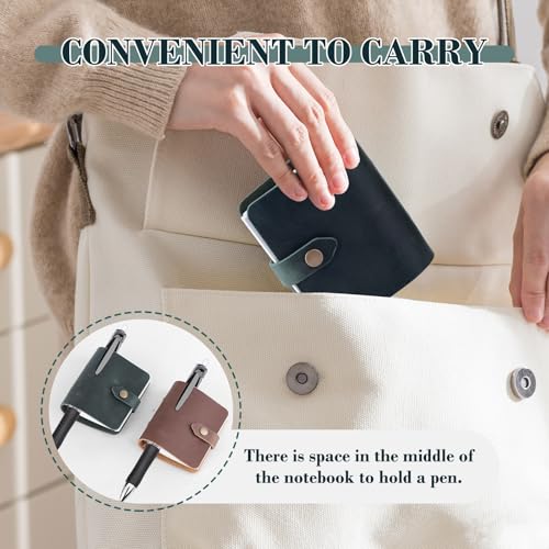 Yitexin Small Leather Refillable Journal with Snap Button, 3.46" x 3.54" Handmade Leather Travelers Notebook, Vintage 3-Ring Binder Planner 60 Sheets Paper for Business Office Writing (Dark Green)