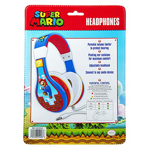 eKids Super Mario Kids Headphones, Adjustable Headband, Stereo Sound, 3.5Mm Jack, Wired Headphones for Kids, Tangle-Free, Volume Control, Childrens Headphones Over Ear for School Home, Travel | Adjustable Headband - color: Super Mario