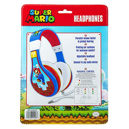 eKids Super Mario Kids Headphones, Adjustable Headband, Stereo Sound, 3.5Mm Jack, Wired Headphones for Kids, Tangle-Free, Volume Control, Childrens Headphones Over Ear for School Home, Travel | Adjustable Headband - color: Super Mario