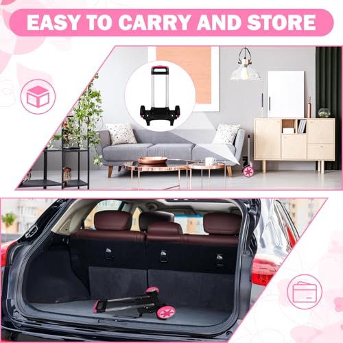 Aluminium Alloy Folding Backpack Trolley Cart, Pink Wheeled Luggage Cart with 3-Section Telescopic Rod for School Bags and Travel - color: Women