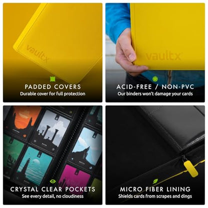 Vault X 9 Pocket Zip Trading Card Binder 360 Cards Exo-Tec (Yellow) | Holds 360 standard-size TCG cards in 20 side-loading 9-pocket pages. Padded, water-resistant Exo-Tec cover. - color: Yellow, size: 6.8cm x 9.7cm