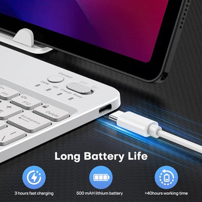 OMOTON Rechargeable Ultra-Slim Keyboard with Upgrade Oversize Keycaps, Adjustable Stand and Backlit, Wireless Bluetooth Keyboard for Samsung Tablet, iPad, Smartphone, Android, iOS, Windows, White - color: White