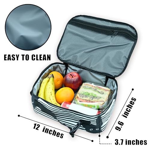Cute Cat Striped Black White Lunch Box Insulated Reusable Lunch Bag Tote Cooler for Women Men Boy Girl School Work Office Picnic - color: Cat Black And White Striped