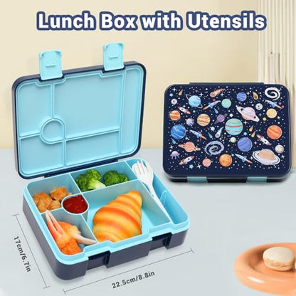 ACESAK Boys Backpack - Astronaut Bento Box with Insulated Lunch Bag Pencil Case & Utensils Set for Kids, 6 Leakproof Compartments Removable Tray Lunches or Snack Container - color: Astronaut