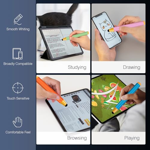 AGREJO Kid-Friendly Stylus Pens for Touch Screens, Crayon Stylus Pen for iPhone Ipad Air Mini Pro, Fire HD Kids Tablet, Android Tablet, Dragon Touch - Blue Pink Green Purple Red (5 Pack)