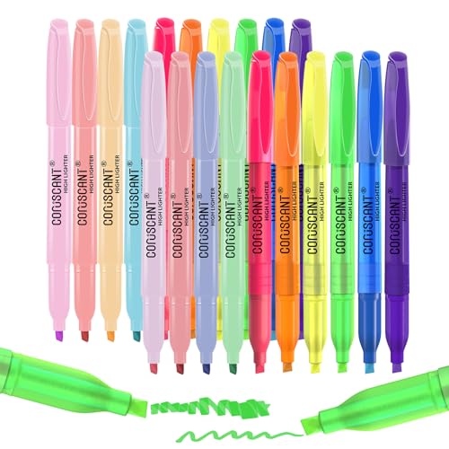 coruscant Assorted Colors Highlighters Set, 20 Pack, Chisel Tip Cute Bible Highlighters and Candy Color, No Bleed Dry Quickly, for Journal Bible Study, Good for thin paper School Office Supplies - size: 1 Count (Pack of 20)