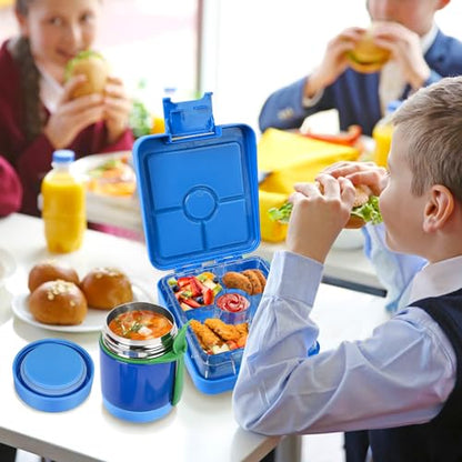 Pawtong Bento Lunch Box Set With 10oz Soup Thermo, Leak-proof Lunch Containers with 4 Compartment, Kids Hot Thermo Food Jar/Insulation Lunch Bag, Food Containers for School （Blue） - color: Blue