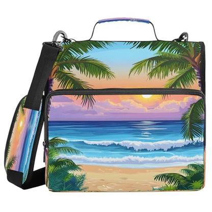 3 Ring Zipper Binder Summer Ocean Beach Sunrise Sunset Binders Bag with Shoulder Strap 500 Sheets Paper Organizer Trapper Keeper Documents Storage File Folder for School Office - color: A1128