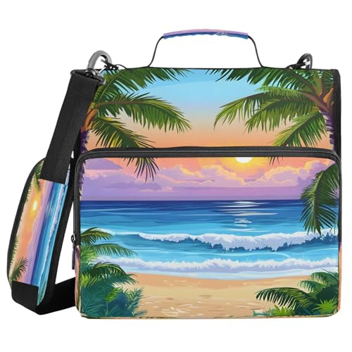 3 Ring Zipper Binder Summer Ocean Beach Sunrise Sunset Binders Bag with Shoulder Strap 500 Sheets Paper Organizer Trapper Keeper Documents Storage File Folder for School Office - color: A1128