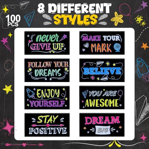 Dunzoom 100 Pcs Back to School Inspirational Pencil Erasers Bulk for Kids Fun Motivational Eraser School Office Supplies for Students Classroom Office Teacher Artists(Colorful Chalkboard) - style: Colorful Chalkboard