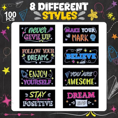 Dunzoom 100 Pcs Back to School Inspirational Pencil Erasers Bulk for Kids Fun Motivational Eraser School Office Supplies for Students Classroom Office Teacher Artists(Colorful Chalkboard) - style: Colorful Chalkboard