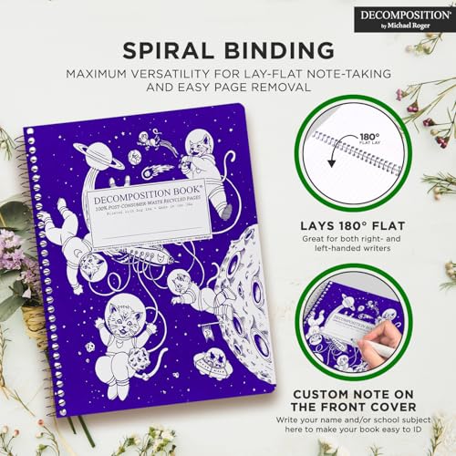 Decomposition Kittens in Space College Ruled Spiral Notebook - 9.75 x 7.5 Journal with 160 Lined Pages - 100% Recycled Paper - Cute Notebooks for School Supplies, Home & Office - Made in USA - color: Kittens in Space, style: Spiral-bound