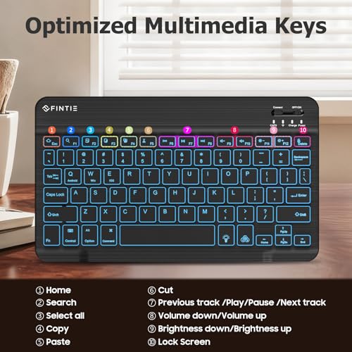 FINTIE 10-Inch Ultrathin Wireless Bluetooth Backlight Keyboard | [7 Color Backlit] Rechargeable Keyboard Compatible with iPad Samsung Tablet, iPhone Smartphone, iOS, Android - color: Classic Black