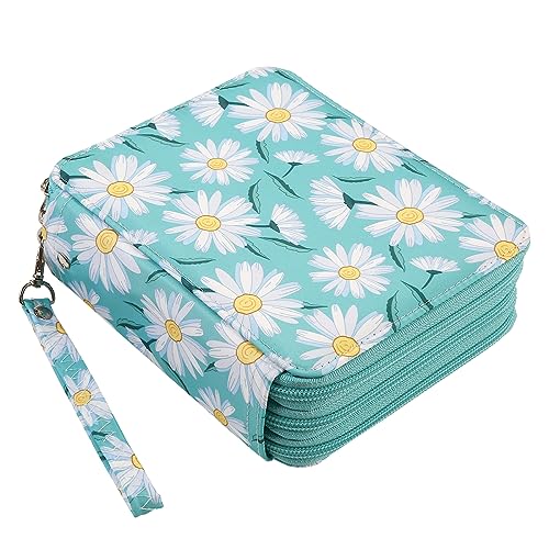 Portable Colored 72 Slots Pencil case Organizer with Printing Pattern for Watercolor Pens, Pencil Case Organizer for Artist - color: Daisy