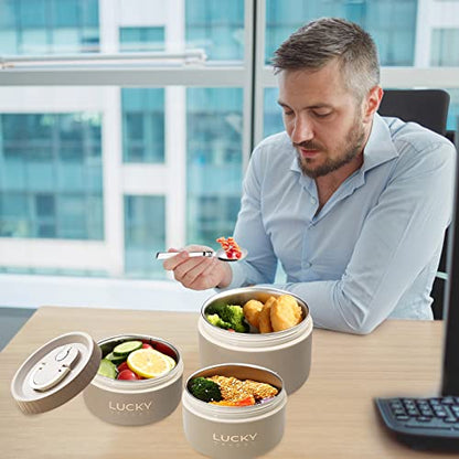 Portable Insulated Lunch Container set, Bento Box Adult Lunch Box Set with Insulated Lunch Bag, 4 Separate Stackable Thermal Food Lunch Container for Adult, Brown - color: 4 Tier-Brown