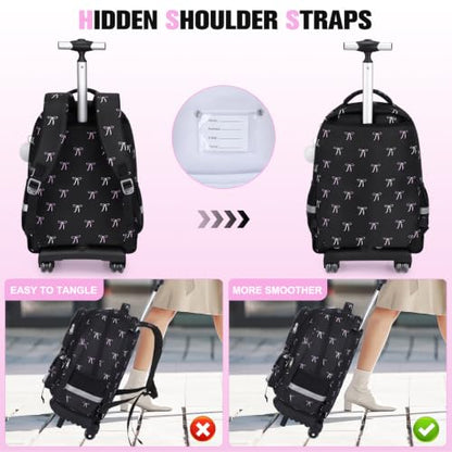ACESAK Rolling Backpack for Girls, Roller Backpack with Lunch Bag & Pencil Pouch for Teen Girls Kids, Bookbag Backpack with Wheels for Women Elementary Middle High School Travel (Black Bow) - color: Black Bow