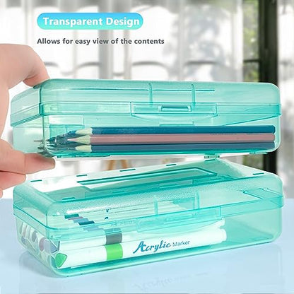 Pencil Box, Large Capacity Pencil Case, Plastic Pencil Boxs for Kids Girls Boys Adults, Hard Crayon Box Storage with Snap-Tight Lid for School Office Supplies Green PB36 - color: Green