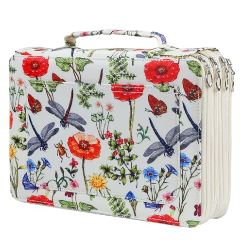 Colored Pencil Case- 200 Individual Slots Pencil Holder Pen Bag Large Capacity Pencil Organizer with Handle Strap Handy Colored Pencil Box with Printing Pattern - color: White, size: 200