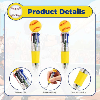 Softball Party Favors Softball Pens Mini Multicolor Pen in One Cute Fun 4-in-1 Pens Bulk Cool Ballpoint Pen for Birthday Gifts Teacher Supplies (Softball, 12) - style: Softball