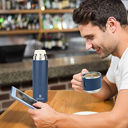 Stainless Steel Thermo 500ml/16.9oz Vacuum Insulated Bottle with Cup for Coffee Hot drink and Cold drink water flask.(Blue,Set) - color: Blue (Set), size: 16.9 Ounces