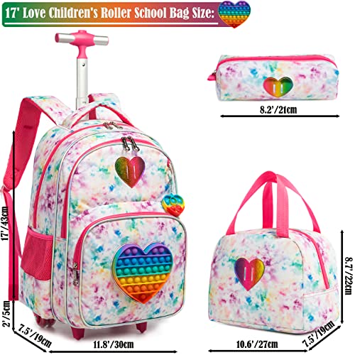 School Kids Rolling Backpack for Girls With Wheels Trolley Wheeled Backpack - color: Red-220224-l