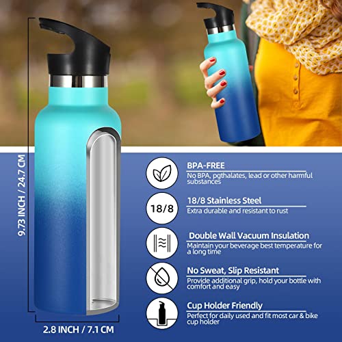 Volhoply 17oz Kids Insulated Water Bottle,Stainless Steel Water Bottles with Straw Lid,Reusable Metal Cups Water Bottle,Double Wall Vacuum Sports School Water Flask Keep Cold(Green Blue,1 Set) - color: Green Blue