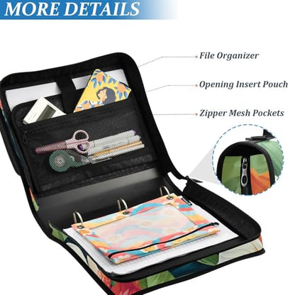 Flowers Hibiscus Zipper Binder 3 Ring 1.5 Inch School Binder Organizer with Shoulder Strap Handle File Folder Pockets Large Capacity Students Girl Boy Men Office Work - color: Flowers Hibiscus
