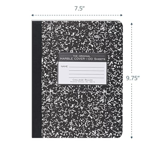 ROARING SPRING Hard Cover Composition Notebook, Black Marble Comp Book, 9.75″ x 7.5″, College-Ruled with Margin, 100 Sheets (200 Pages) - size: College-Ruled, 100 Sheets/200 Pages, style: 1 Comp Book