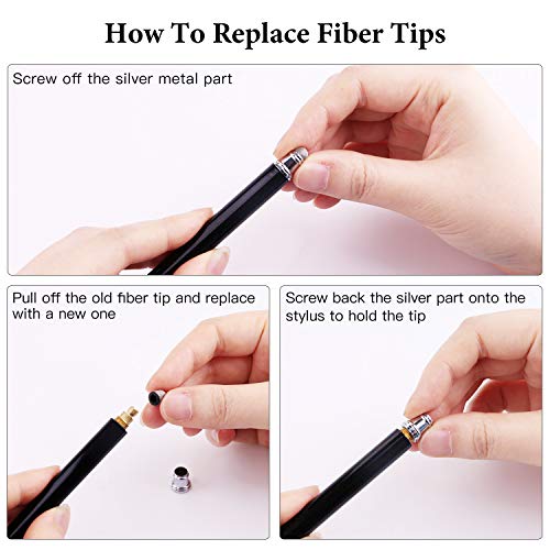StylusHome Stylus Pens for Touch Screens(6 Pcs),Sensitivity 2 in 1 Fiber Tips Capacitive Stylus with 12 Extra Replaceable Tips for iPad iPhone Tablets Samsung Galaxy All Universal Touch Screen Devices
