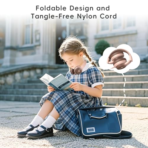 Candy Bila Kids Headphones, Wired Headphones for Kids Over Ear with Microphone, 85/94dB Volume Limiter Headphone for Girls Boys, Foldable Headphone for Learning & Entertainment, Gradient Brown - color: Gradient Brown