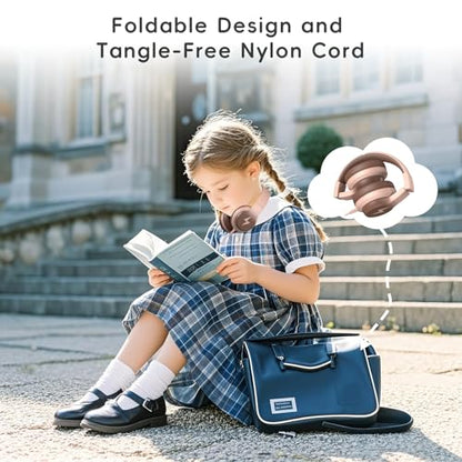 Candy Bila Kids Headphones, Wired Headphones for Kids Over Ear with Microphone, 85/94dB Volume Limiter Headphone for Girls Boys, Foldable Headphone for Learning & Entertainment, Gradient Brown - color: Gradient Brown
