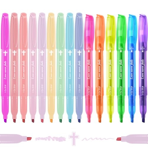 7-ackz Bible Highlighters Assorted Colors with Verses, Chisel Tip Colored Highlighter Markers Bulk Fluorescent, Dry Quick Bright Colors, Perfect for Bible Study Journaling, 15 pack - size: 1 Count (Pack of 15)