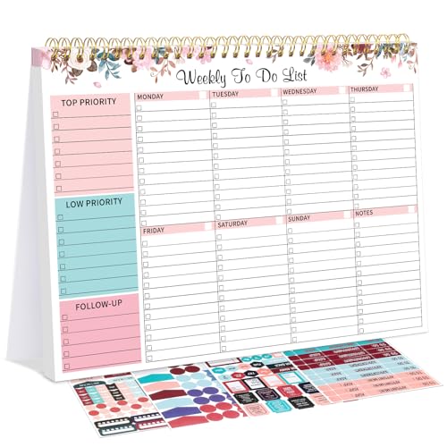 Weekly To Do List Notepad with 52 Undated Sheets, 8.5"×11" Weekly Desk Planner Undated Weekly Planner with Spiral Bound for Women & Man Home School and Work, Pink - color: Pink