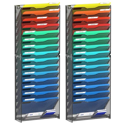 samstar 2 Pack 16 Tier Wall File Organizer Hanging Wall File Holder Wall Mount Paper Folder Organizer, Magazine Rack, Pack of 2 - color: Black 16 Tier 2 Pack