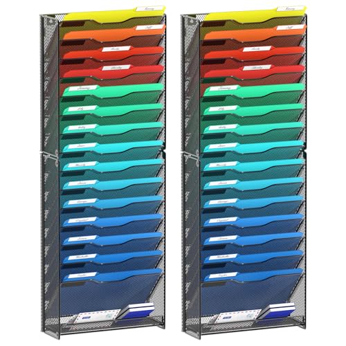 samstar 2 Pack 16 Tier Wall File Organizer Hanging Wall File Holder Wall Mount Paper Folder Organizer, Magazine Rack, Pack of 2 - color: Black 16 Tier 2 Pack